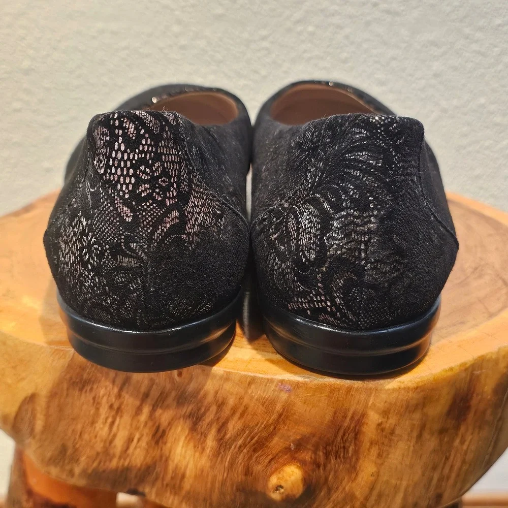 SAS Scenic Black Floral Lace Metallic Ballet Flats Shoes Womens 11 M Made in USA